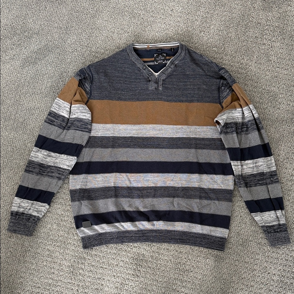 Point Zero Men's V-Neck Striped Sweater - Gray, Brown, Black
